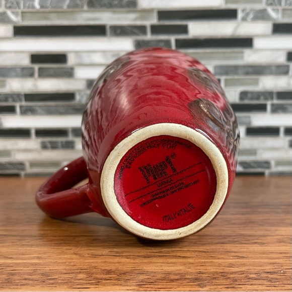 Pier 1 Imports "Vania" Deep Red and Brown Embossed Scroll Mug ~ 16 Oz. - Picture 6 of 6